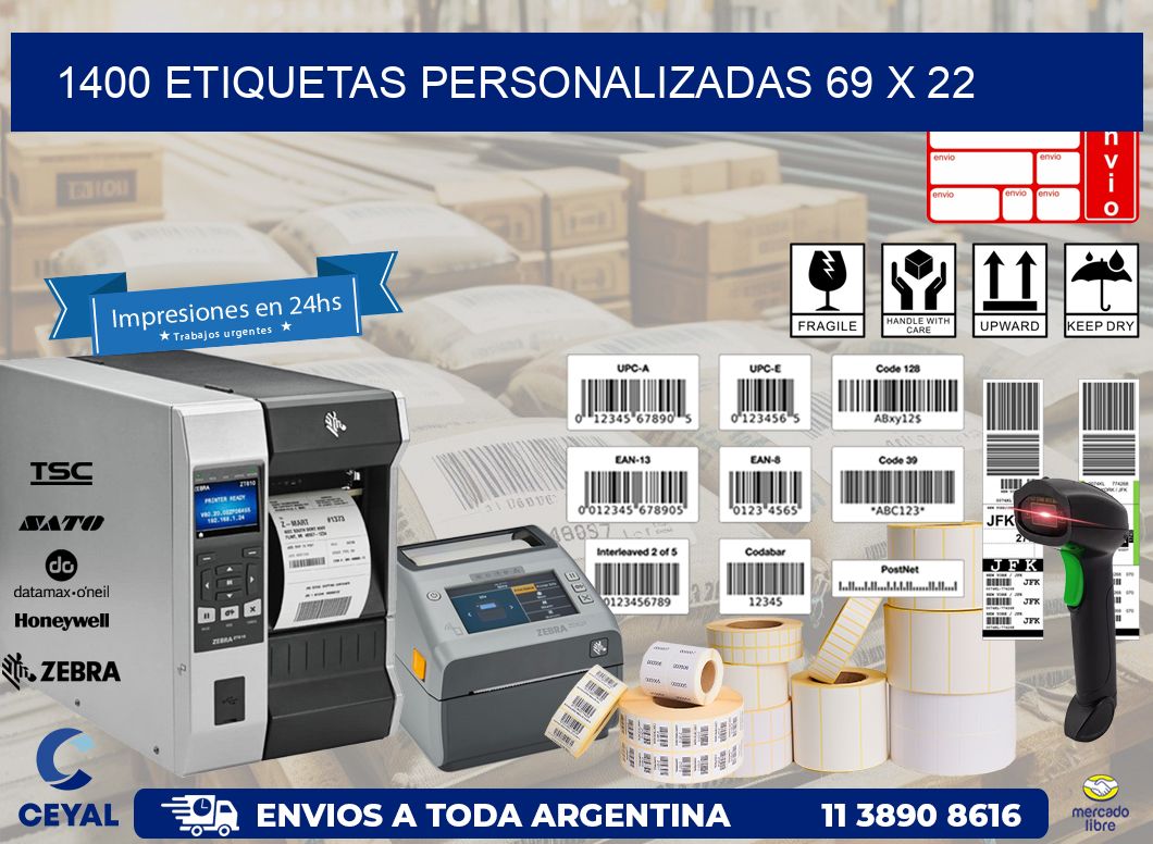 1400 ETIQUETAS PERSONALIZADAS 69 x 22