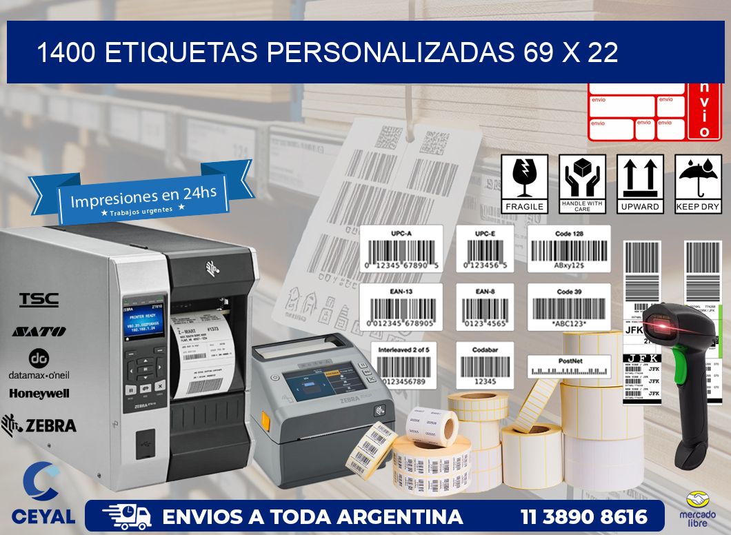 1400 ETIQUETAS PERSONALIZADAS 69 x 22