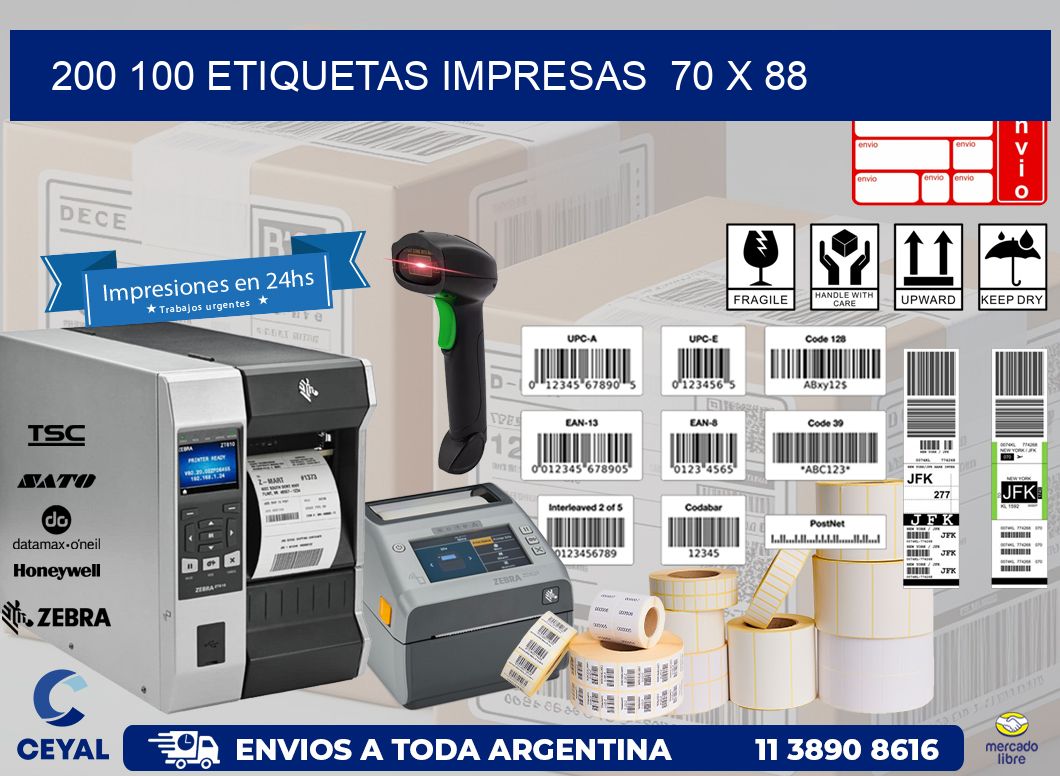 200 100 ETIQUETAS IMPRESAS  70 x 88