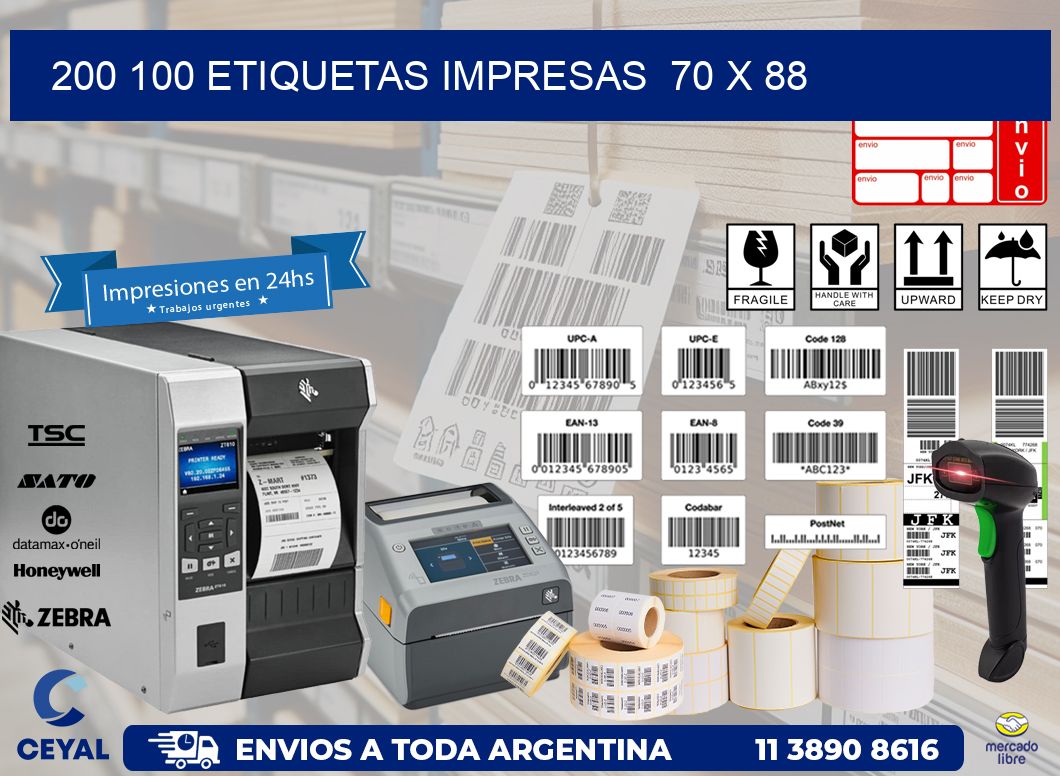 200 100 ETIQUETAS IMPRESAS  70 x 88