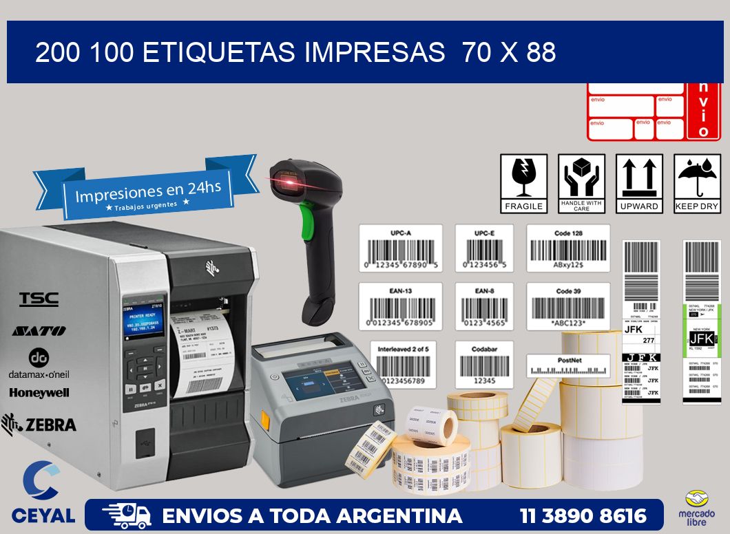 200 100 ETIQUETAS IMPRESAS  70 x 88