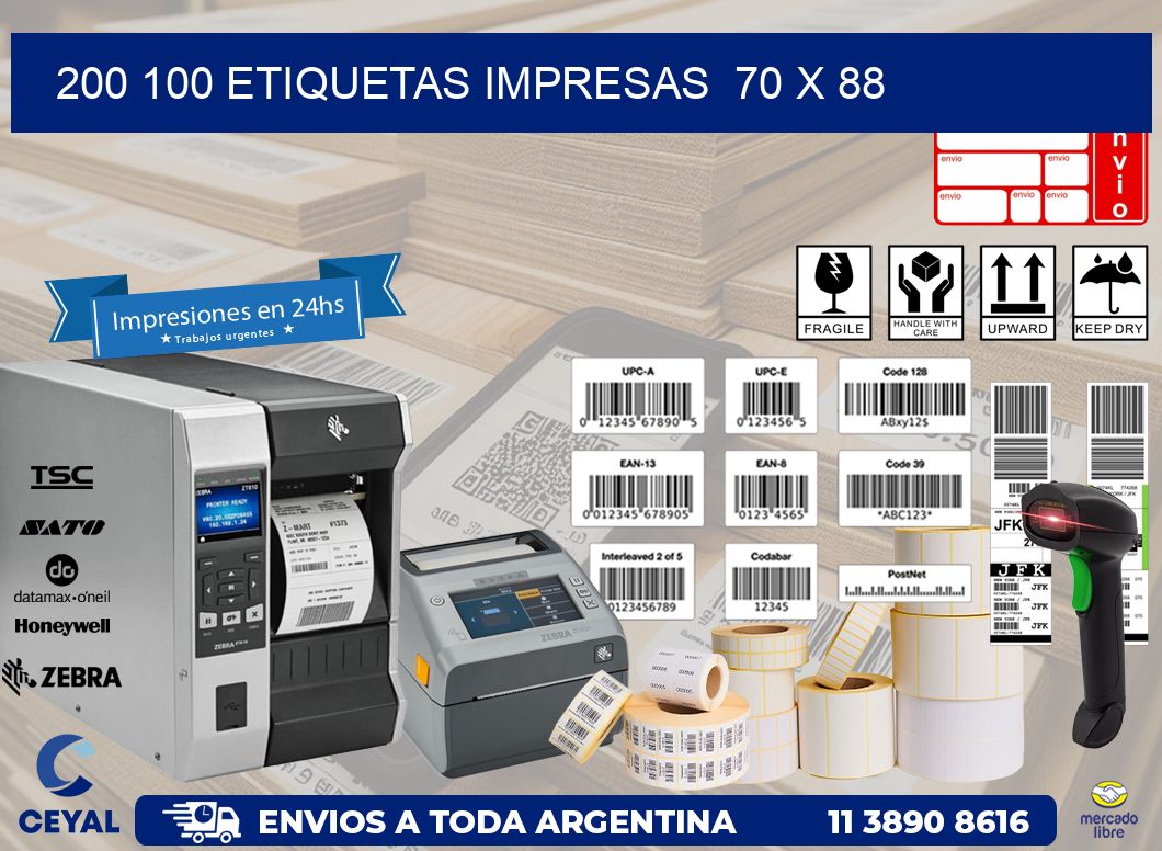 200 100 ETIQUETAS IMPRESAS  70 x 88