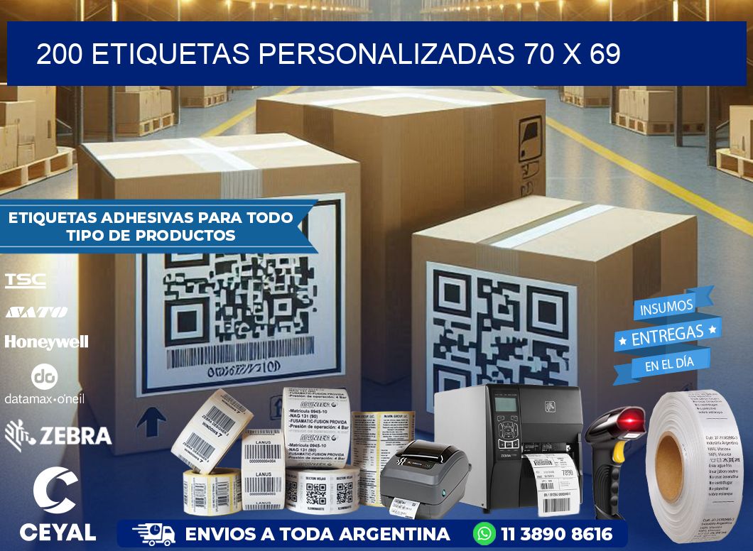 200 ETIQUETAS PERSONALIZADAS 70 x 69