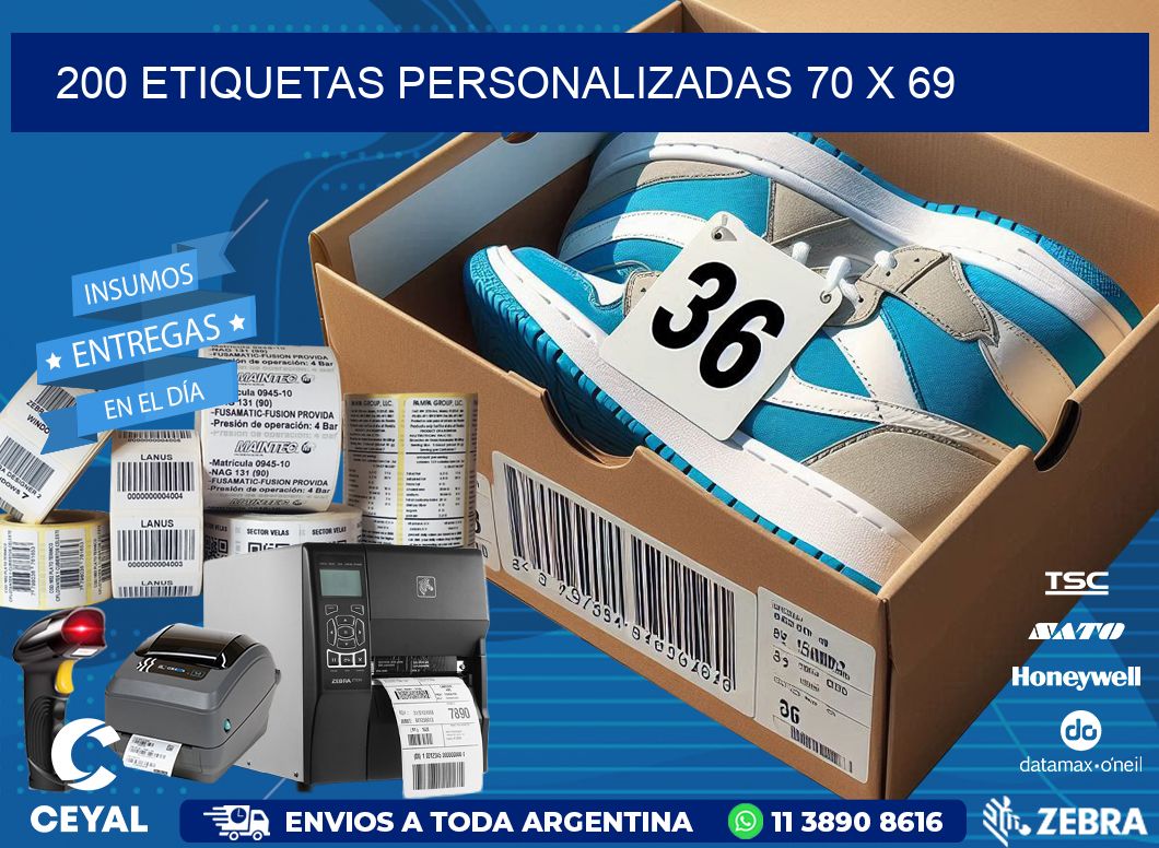 200 ETIQUETAS PERSONALIZADAS 70 x 69