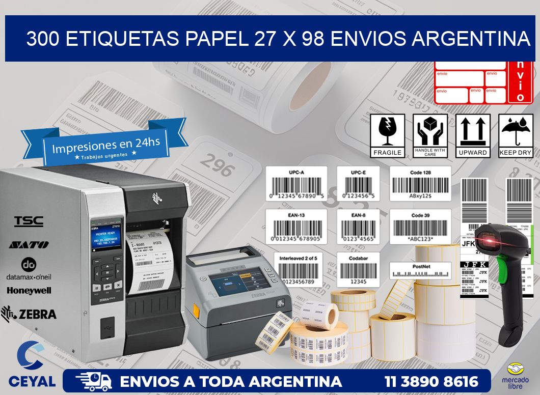 300 ETIQUETAS PAPEL 27 x 98 ENVIOS ARGENTINA