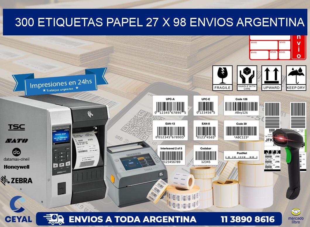 300 ETIQUETAS PAPEL 27 x 98 ENVIOS ARGENTINA