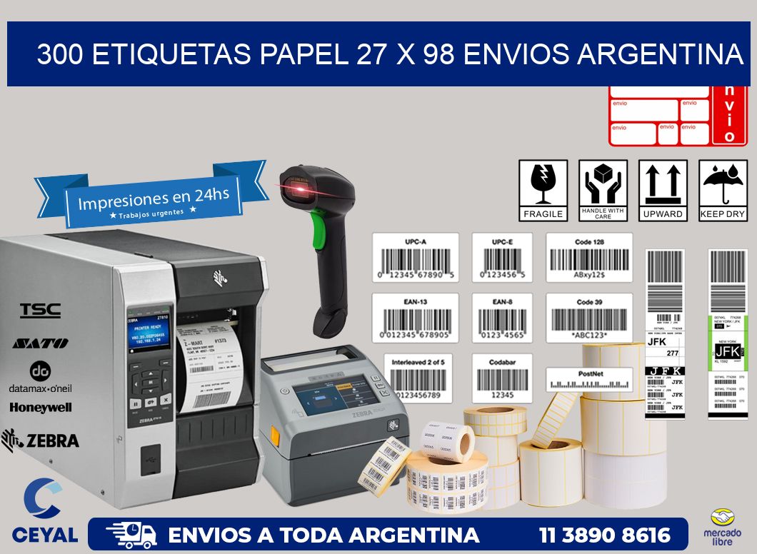 300 ETIQUETAS PAPEL 27 x 98 ENVIOS ARGENTINA