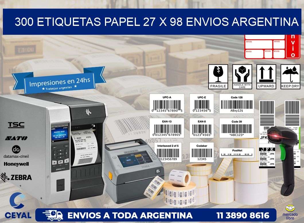 300 ETIQUETAS PAPEL 27 x 98 ENVIOS ARGENTINA