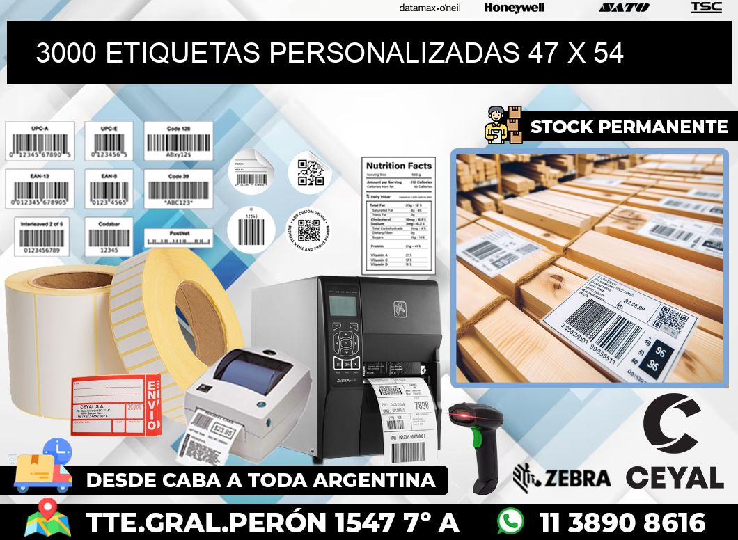 3000 ETIQUETAS PERSONALIZADAS 47 x 54