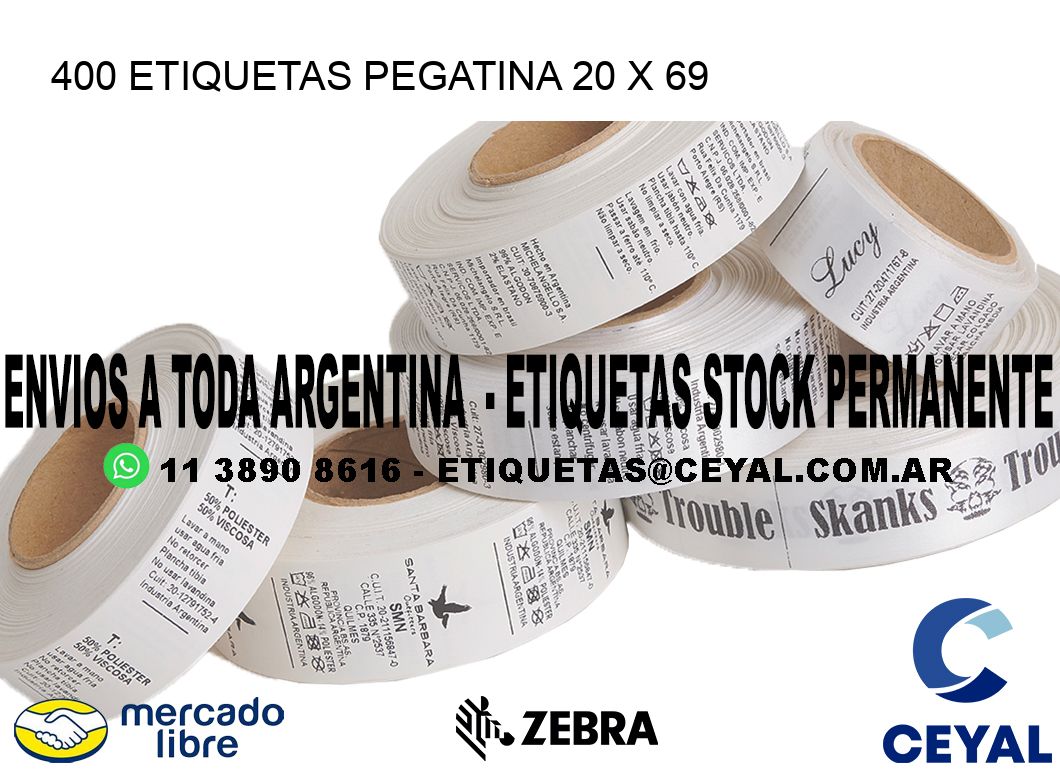 400 ETIQUETAS PEGATINA 20 x 69