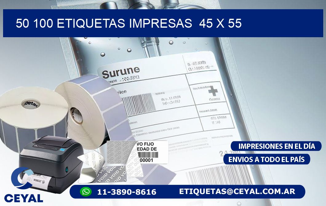 50 100 ETIQUETAS IMPRESAS  45 x 55