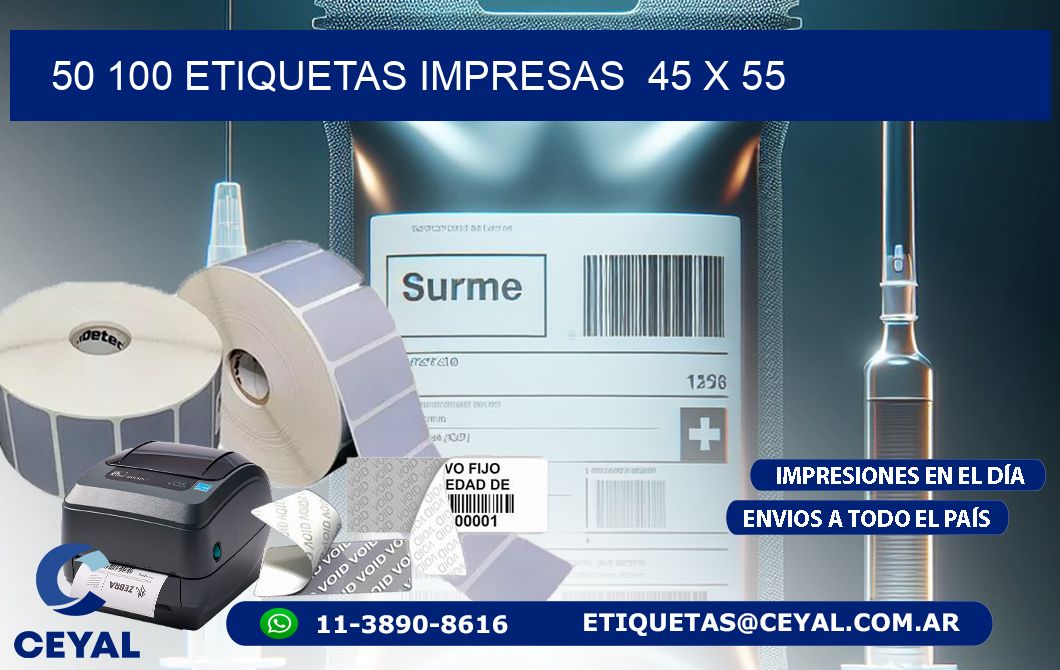 50 100 ETIQUETAS IMPRESAS  45 x 55