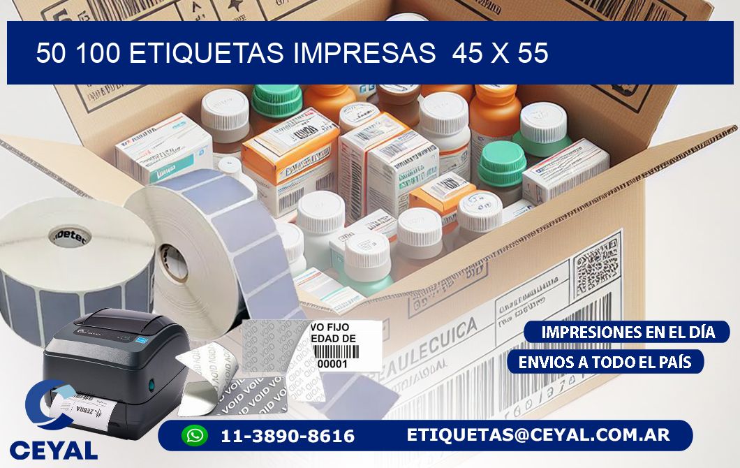 50 100 ETIQUETAS IMPRESAS  45 x 55