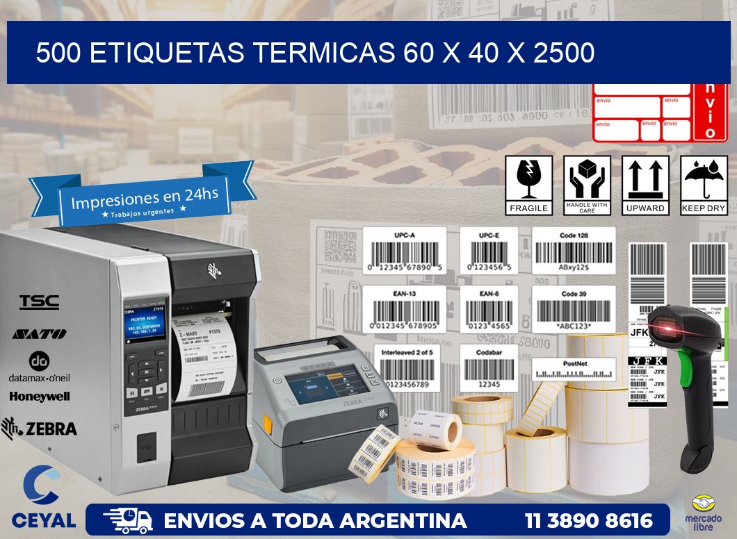 500 ETIQUETAS TERMICAS 60 x 40 x 2500