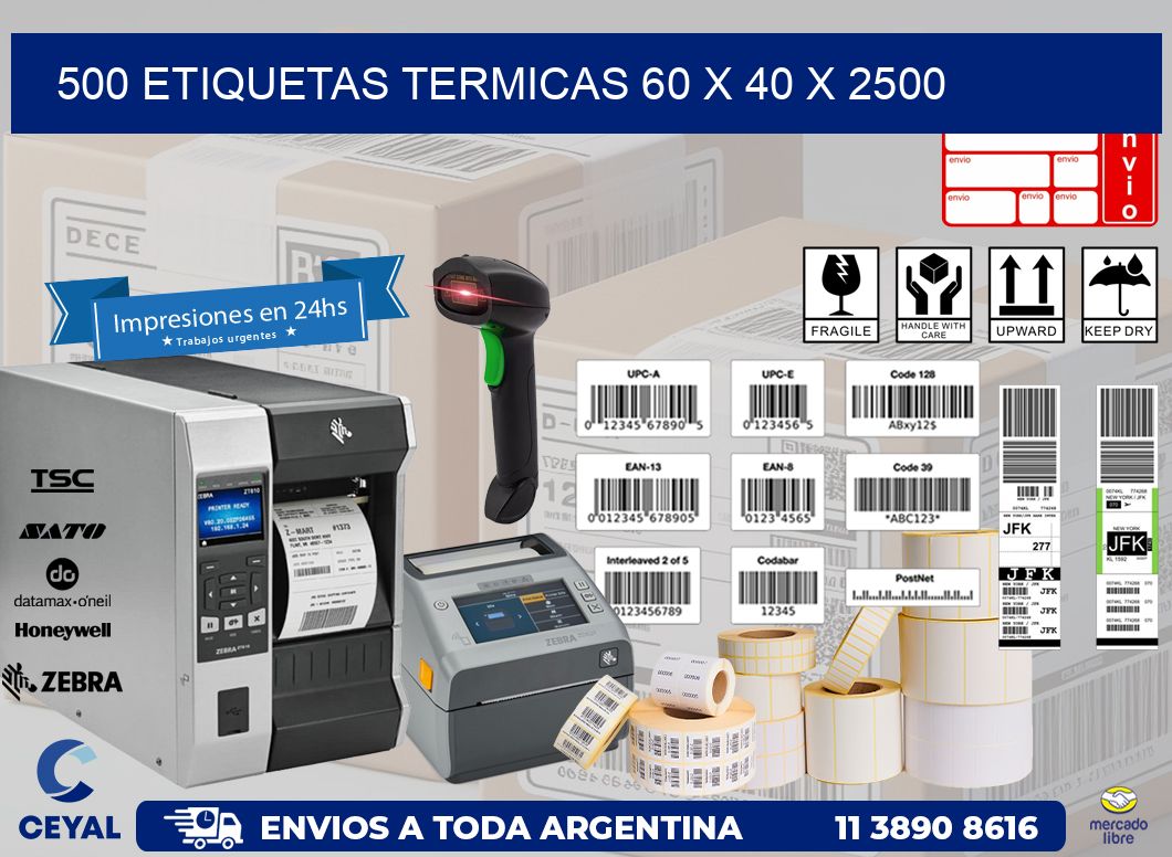 500 ETIQUETAS TERMICAS 60 x 40 x 2500