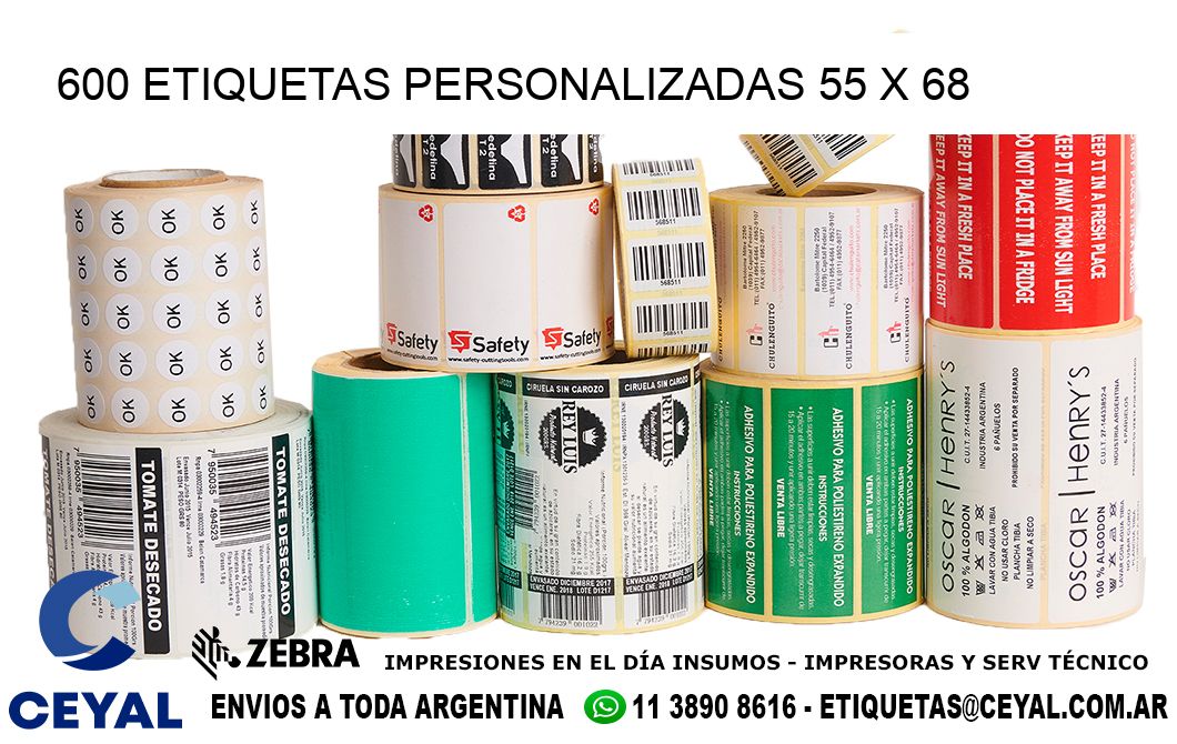600 ETIQUETAS PERSONALIZADAS 55 x 68