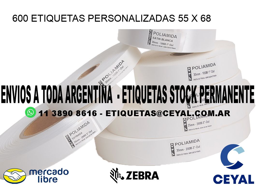 600 ETIQUETAS PERSONALIZADAS 55 x 68