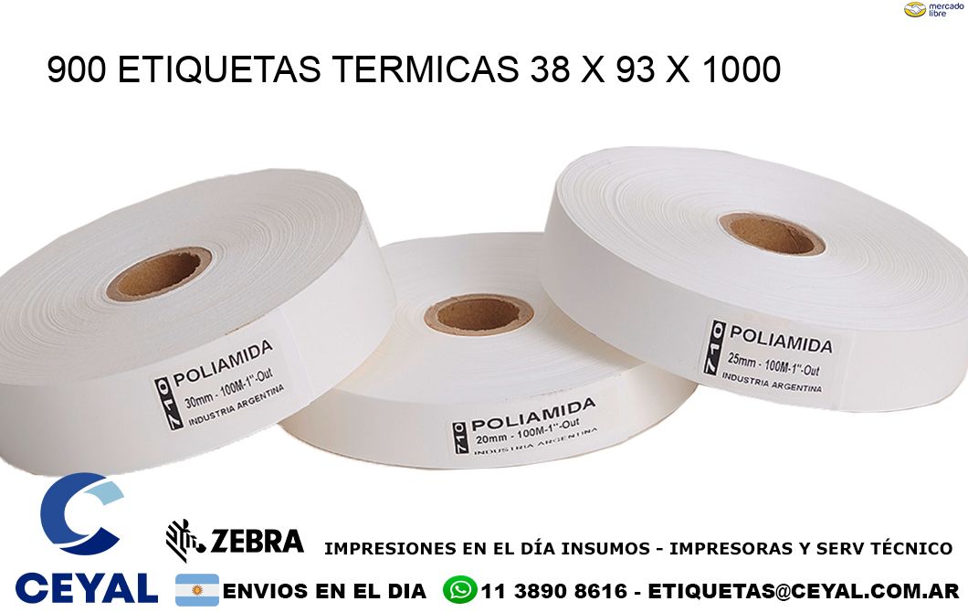 900 ETIQUETAS TERMICAS 38 x 93 x 1000