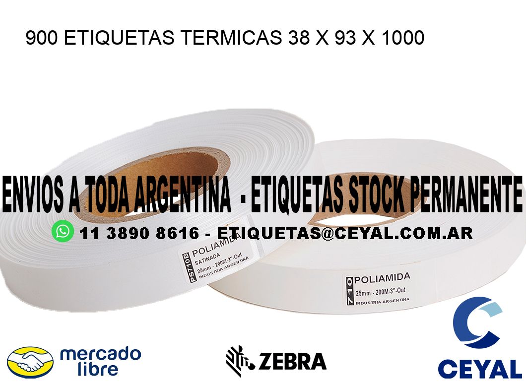 900 ETIQUETAS TERMICAS 38 x 93 x 1000