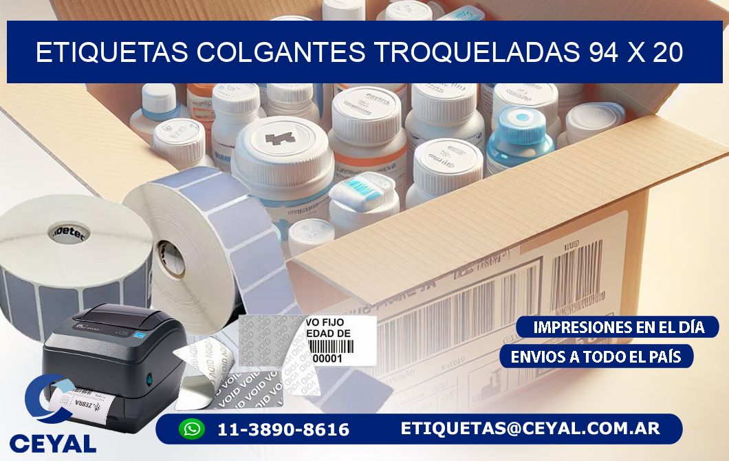 ETIQUETAS COLGANTES TROQUELADAS 94 x 20
