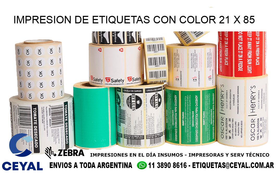IMPRESION DE ETIQUETAS CON COLOR 21 x 85