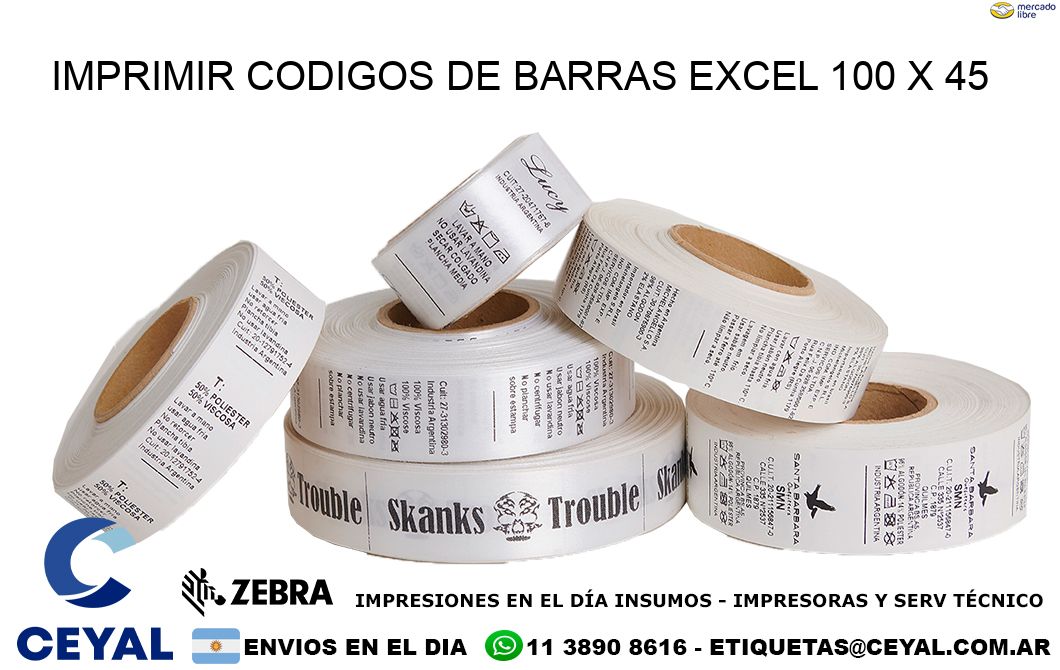 IMPRIMIR CODIGOS DE BARRAS EXCEL 100 x 45