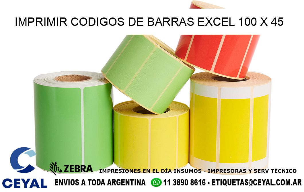 IMPRIMIR CODIGOS DE BARRAS EXCEL 100 x 45