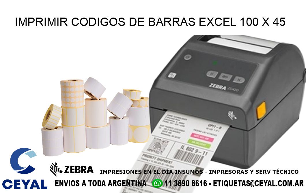 IMPRIMIR CODIGOS DE BARRAS EXCEL 100 x 45