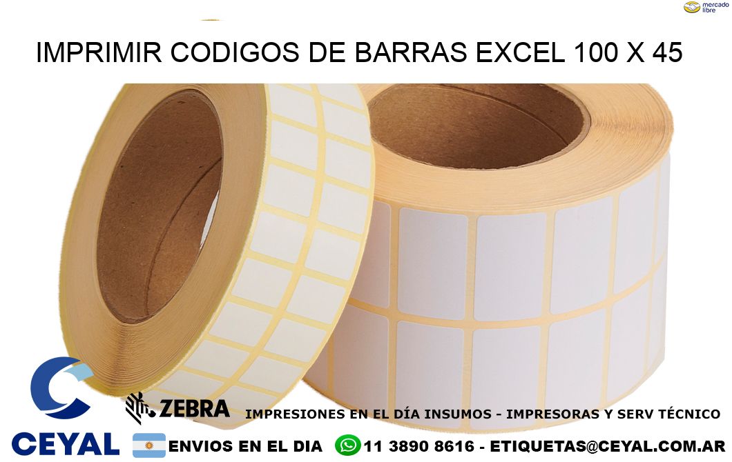 IMPRIMIR CODIGOS DE BARRAS EXCEL 100 x 45