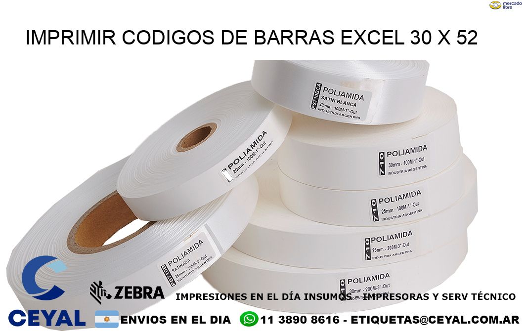 IMPRIMIR CODIGOS DE BARRAS EXCEL 30 x 52