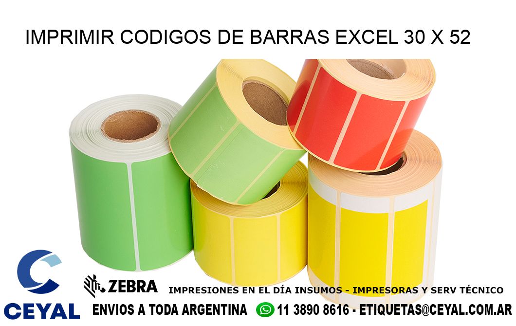 IMPRIMIR CODIGOS DE BARRAS EXCEL 30 x 52