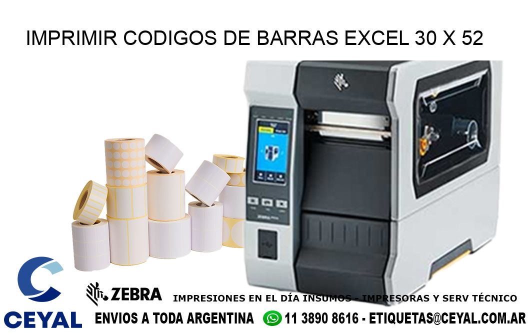 IMPRIMIR CODIGOS DE BARRAS EXCEL 30 x 52