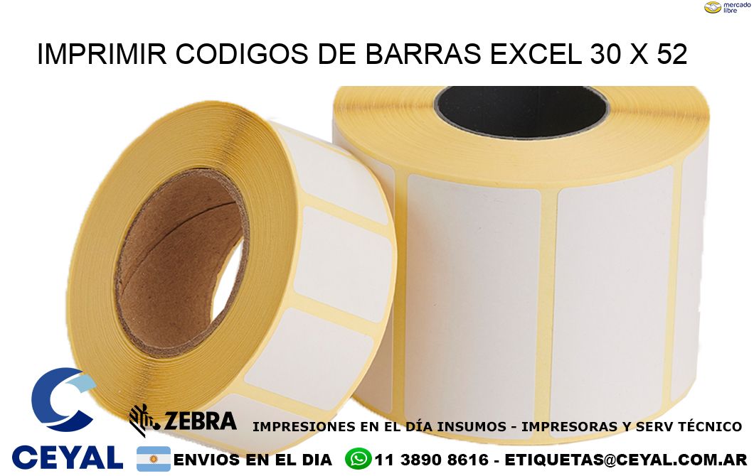 IMPRIMIR CODIGOS DE BARRAS EXCEL 30 x 52