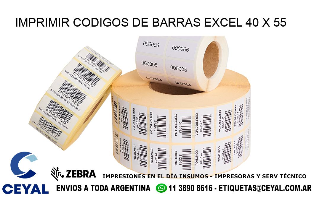 IMPRIMIR CODIGOS DE BARRAS EXCEL 40 x 55