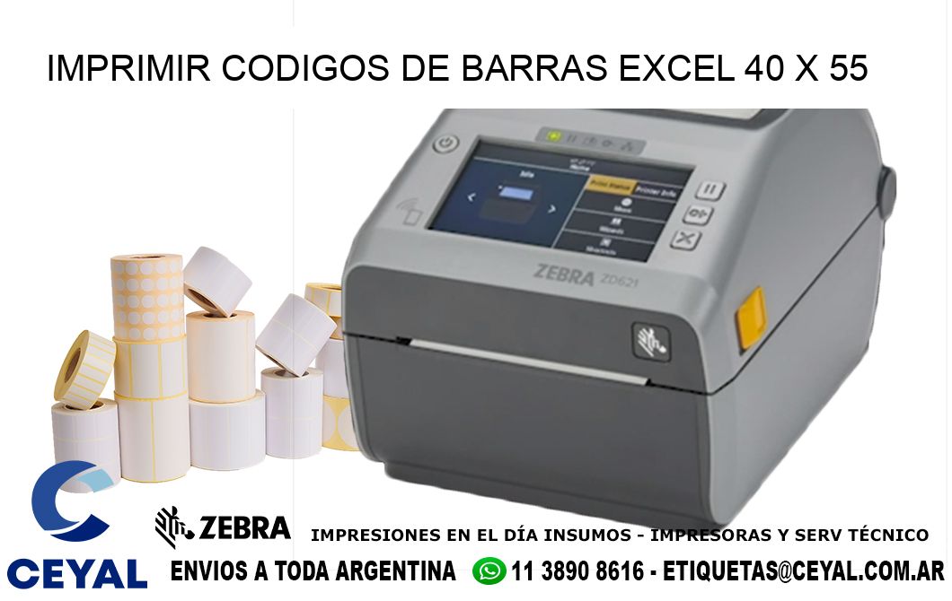 IMPRIMIR CODIGOS DE BARRAS EXCEL 40 x 55