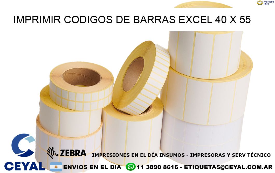 IMPRIMIR CODIGOS DE BARRAS EXCEL 40 x 55