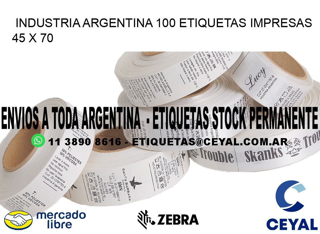 INDUSTRIA ARGENTINA 100 ETIQUETAS IMPRESAS  45 x 70