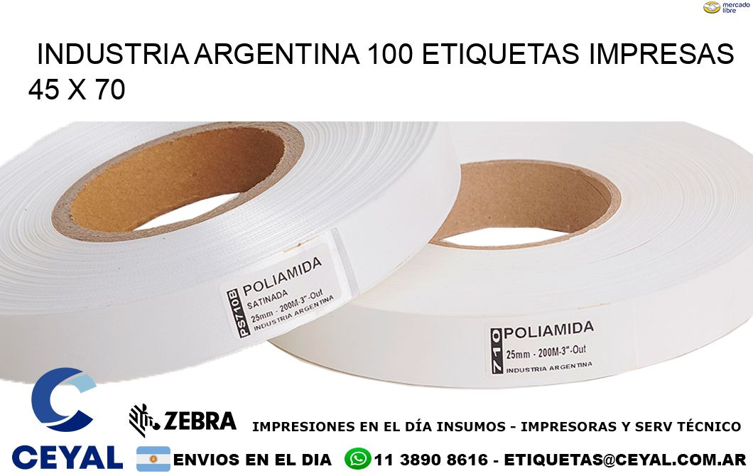 INDUSTRIA ARGENTINA 100 ETIQUETAS IMPRESAS  45 x 70