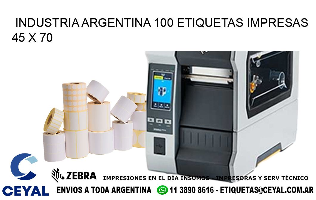 INDUSTRIA ARGENTINA 100 ETIQUETAS IMPRESAS  45 x 70