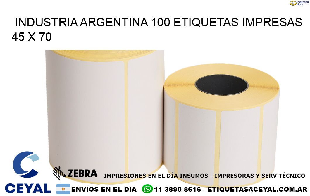 INDUSTRIA ARGENTINA 100 ETIQUETAS IMPRESAS  45 x 70