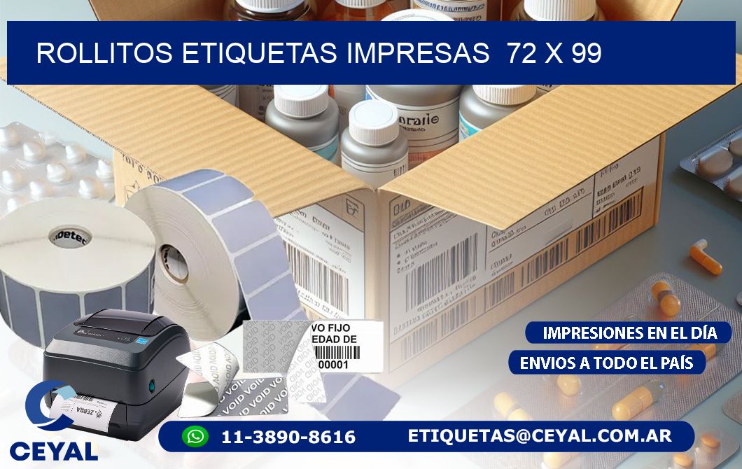 ROLLITOS ETIQUETAS IMPRESAS  72 x 99