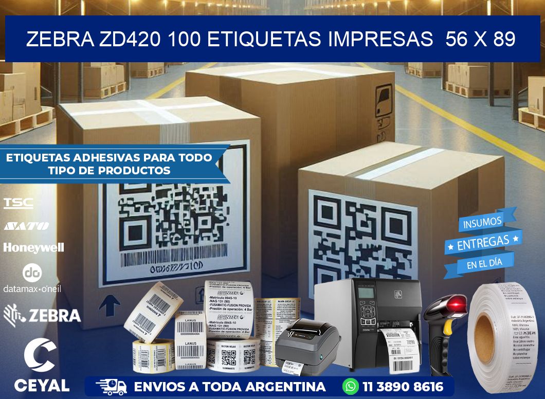 ZEBRA ZD420 100 ETIQUETAS IMPRESAS  56 x 89