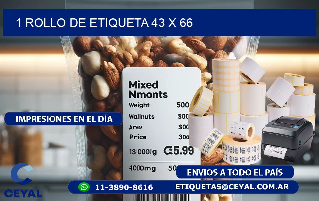 1 ROLLO DE ETIQUETA 43 x 66