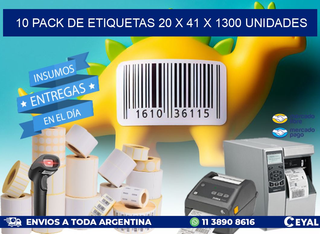 10 PACK DE ETIQUETAS 20 x 41 X 1300 UNIDADES