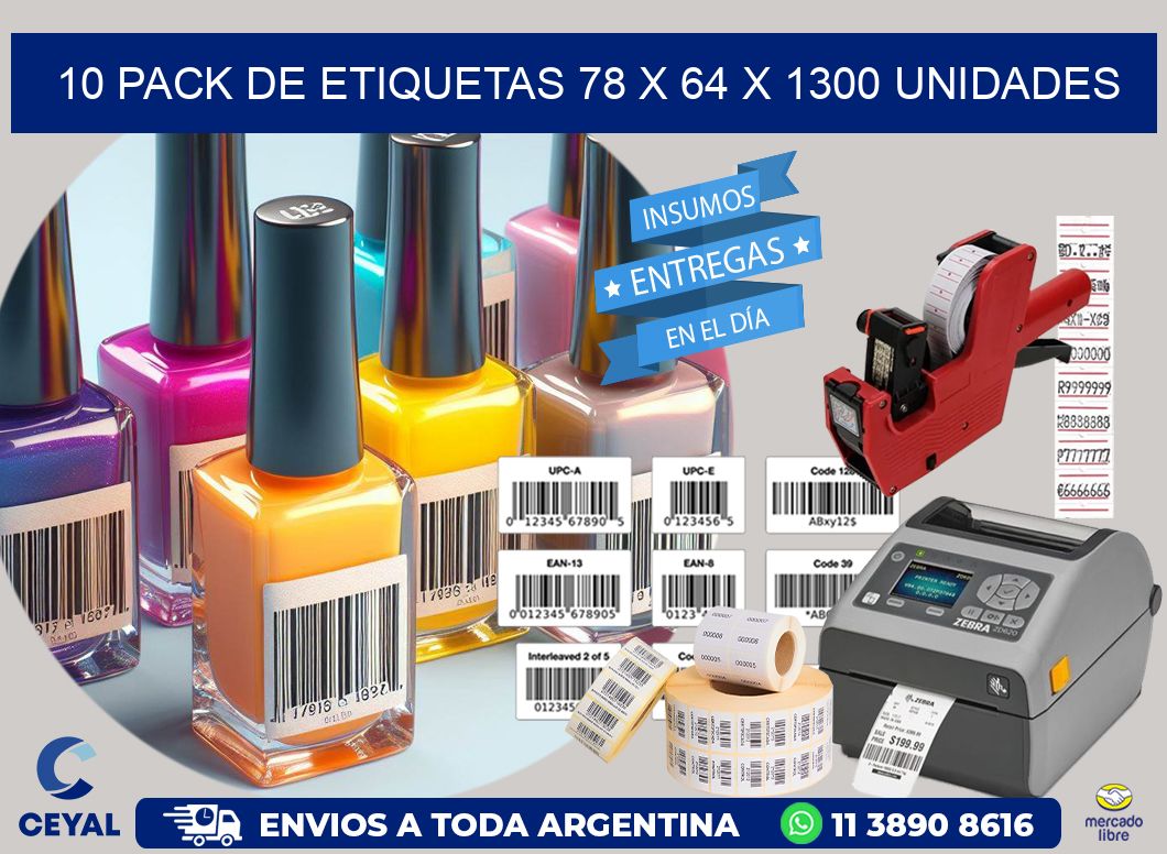 10 PACK DE ETIQUETAS 78 x 64 X 1300 UNIDADES