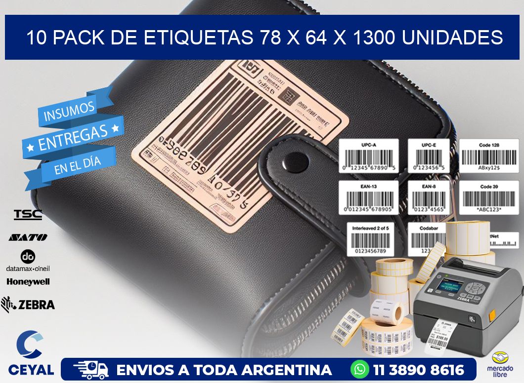 10 PACK DE ETIQUETAS 78 x 64 X 1300 UNIDADES