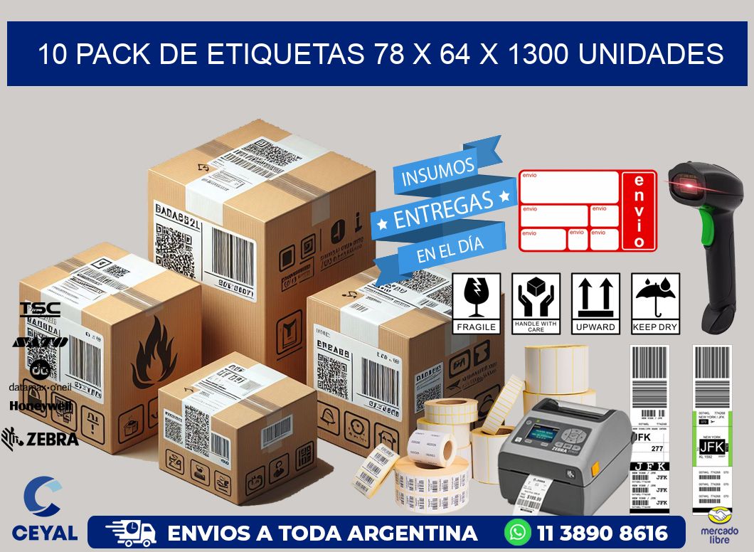 10 PACK DE ETIQUETAS 78 x 64 X 1300 UNIDADES