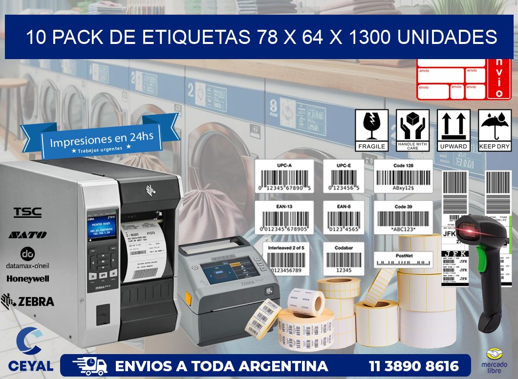 10 PACK DE ETIQUETAS 78 x 64 X 1300 UNIDADES