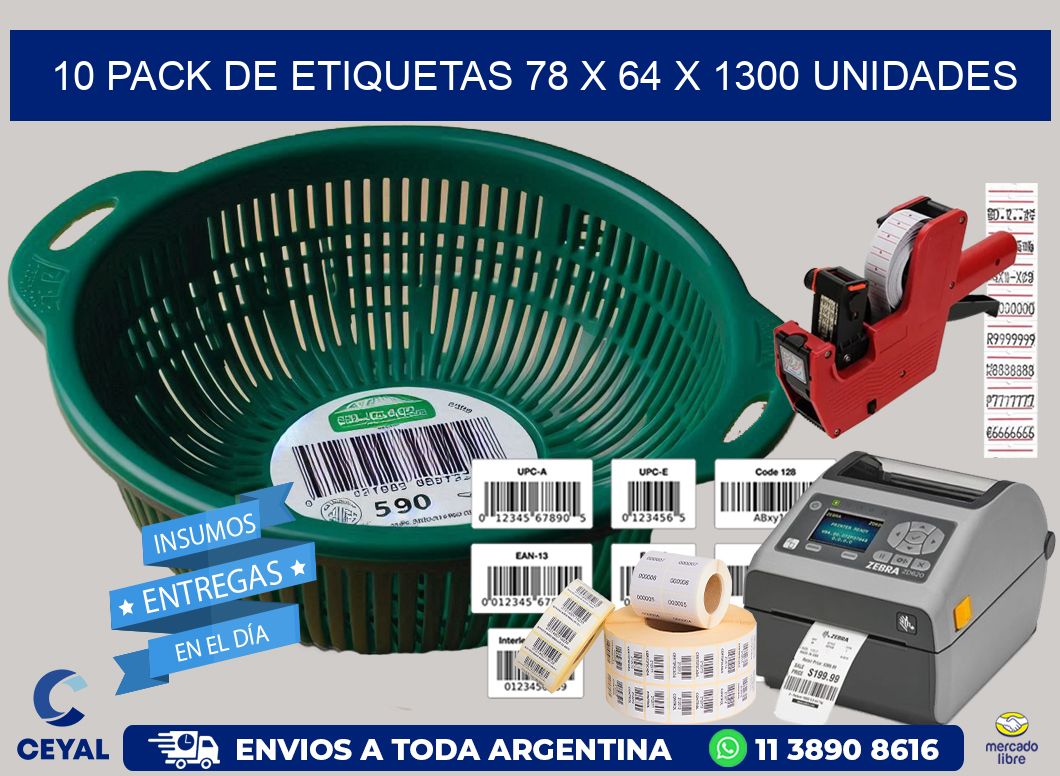 10 PACK DE ETIQUETAS 78 x 64 X 1300 UNIDADES