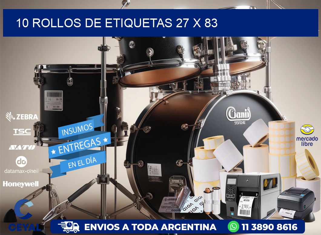 10 ROLLOS DE ETIQUETAS 27 x 83